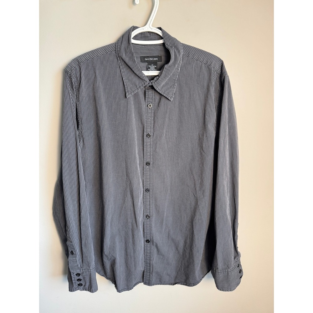 Calvin Klein Jeans Mens Striped Button Down Shirt L Casual Office Minimalist